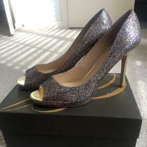 Multicolor Glitter Peep Toe Heels